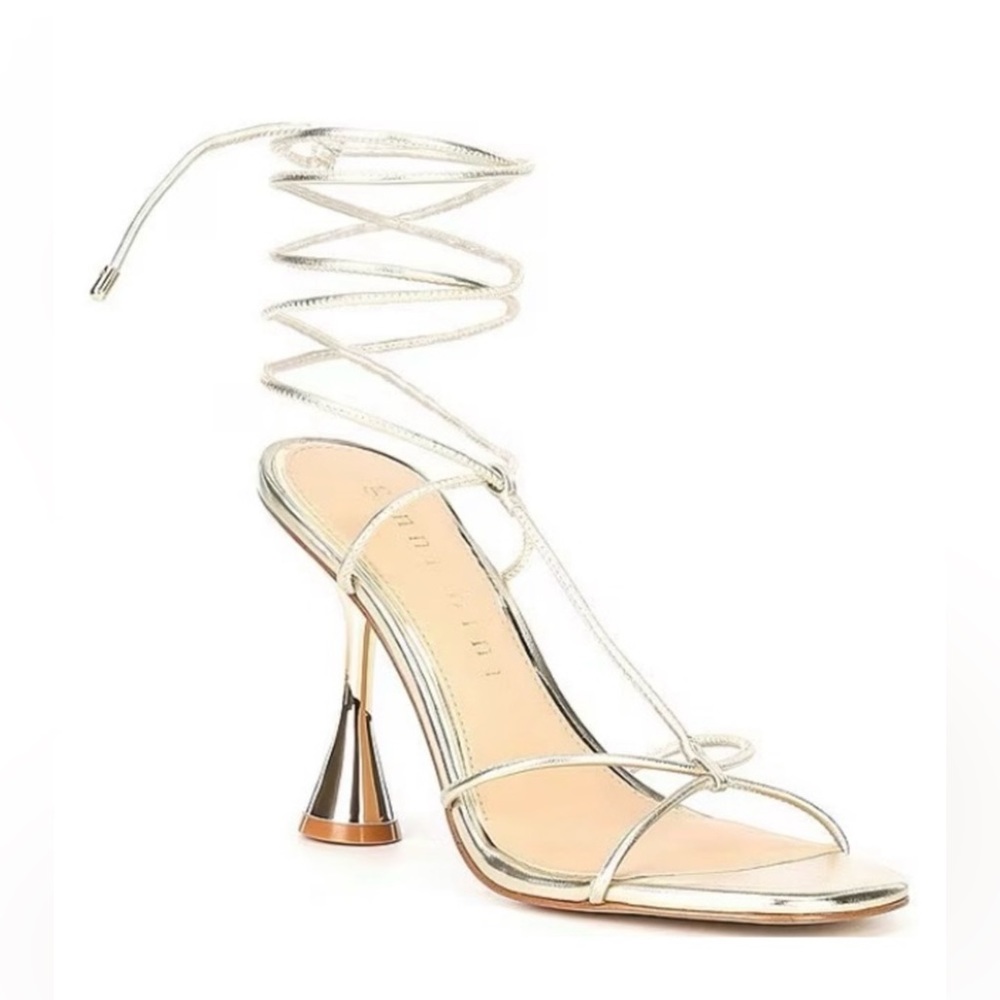 NEW Gianni Bini “Bardi” Leather Gold Strappy Ankle Wrap Sandals NWT Women’s 11
